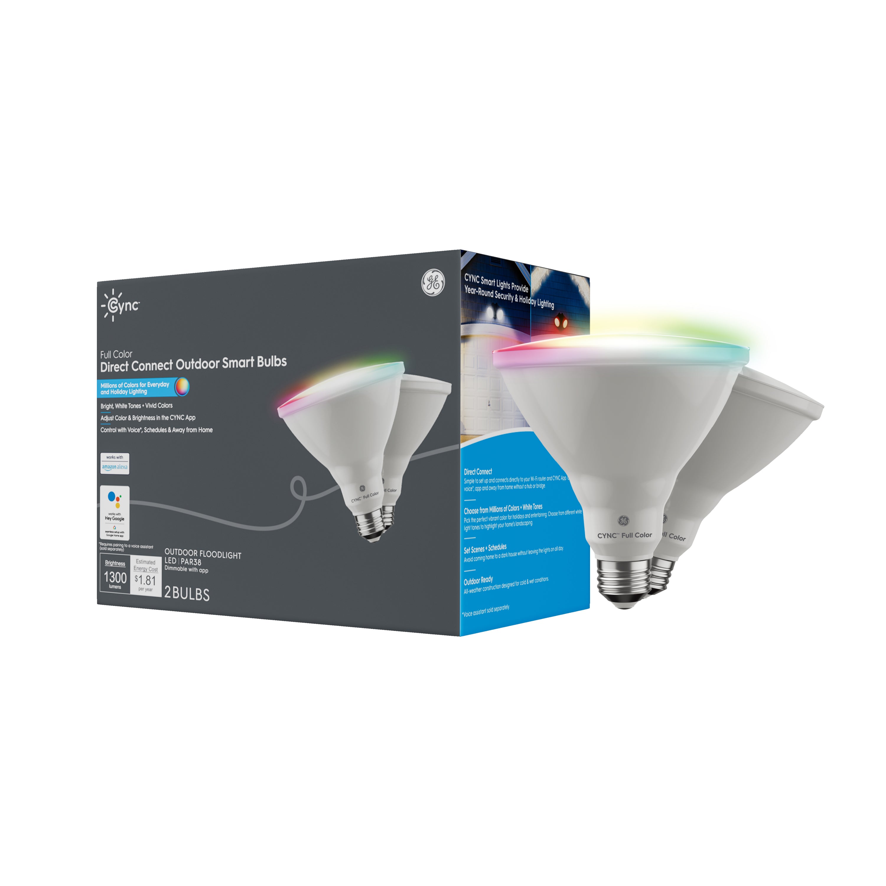 GE Cync Full Color PAR38 Smart LED Light Bulbs (2-Pack)